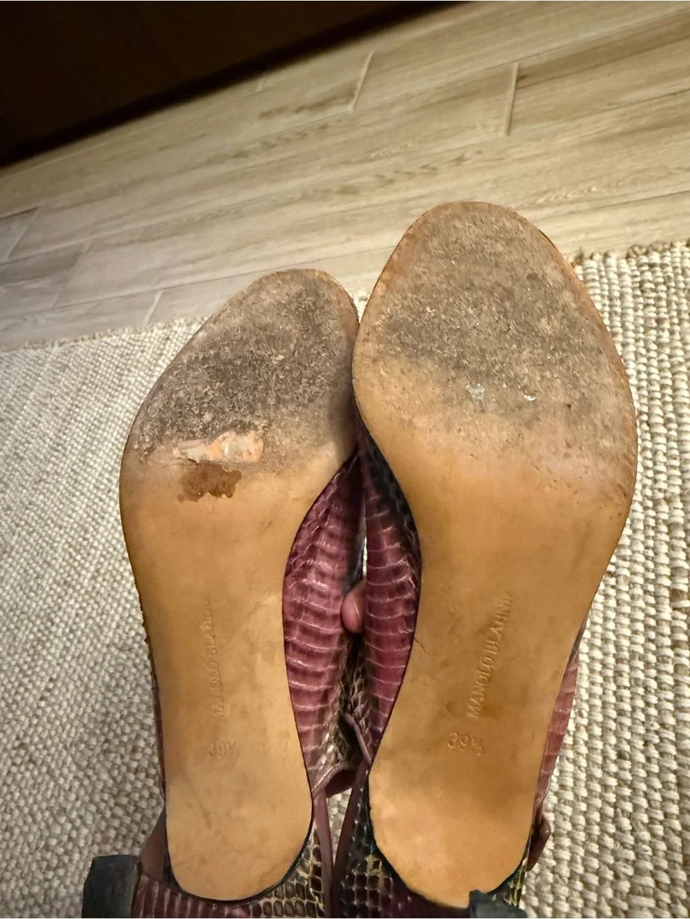 Vintage Manolo Blahnik Snakeskin Slingback Heels | Peep-Toe Pumps | Size 39.5